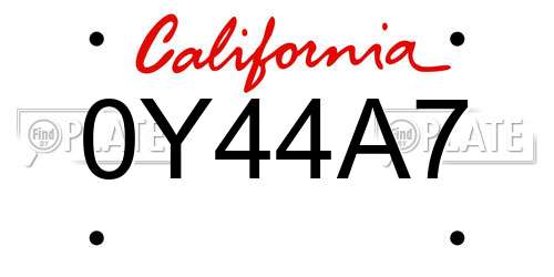 0Y44A7 California License Plate