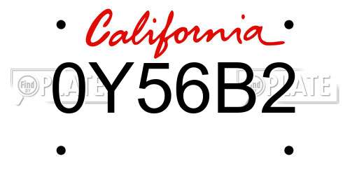 0Y56B2 California License Plate
