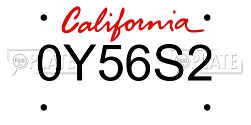 0Y56S2 California License Plate