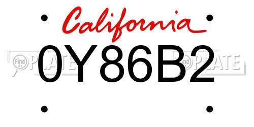 0Y86B2 California License Plate