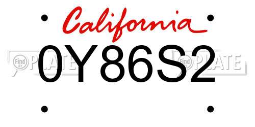 0Y86S2 California License Plate