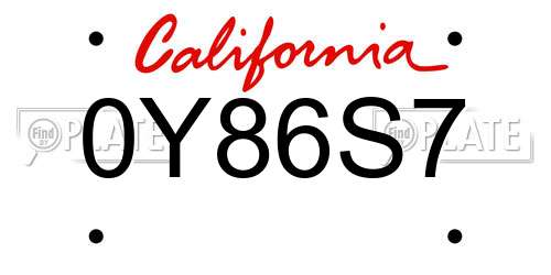 0Y86S7 California License Plate