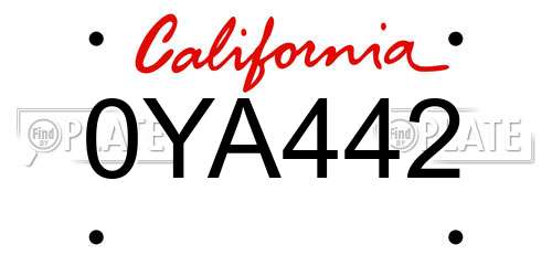 0YA442 California License Plate
