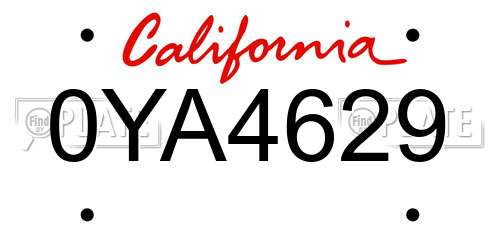 0YA4629 California License Plate