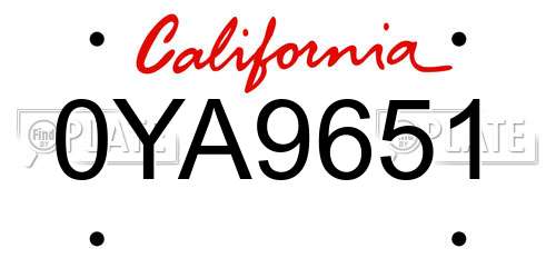 0YA9651 California License Plate
