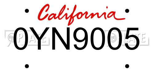 0YN9005 California License Plate
