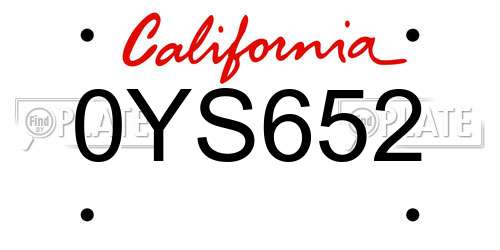 0YS652 California License Plate