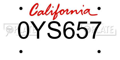 0YS657 California License Plate
