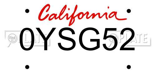 0YSG52 California License Plate