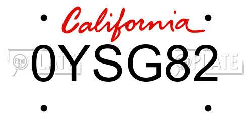 0YSG82 California License Plate