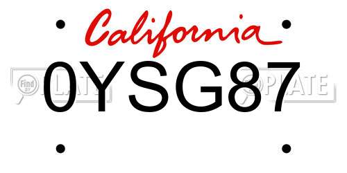0YSG87 California License Plate