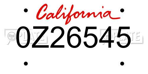 0Z26545 California License Plate
