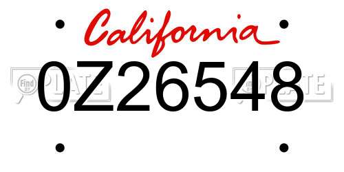 0Z26548 California License Plate