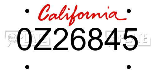 0Z26845 California License Plate