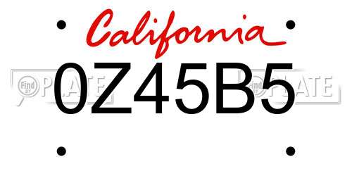 0Z45B5 California License Plate