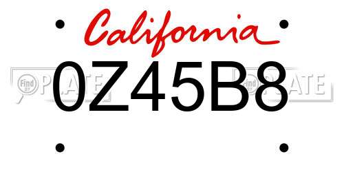 0Z45B8 California License Plate