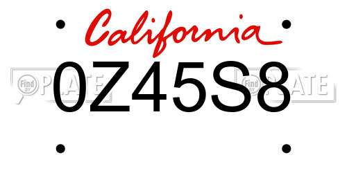 0Z45S8 California License Plate