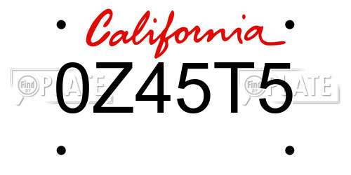 0Z45T5 California License Plate