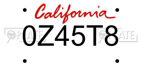 0Z45T8 California License Plate