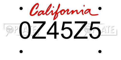 0Z45Z5 California License Plate