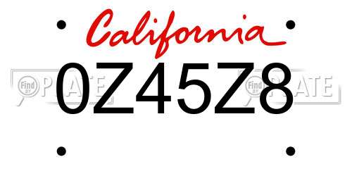 0Z45Z8 California License Plate