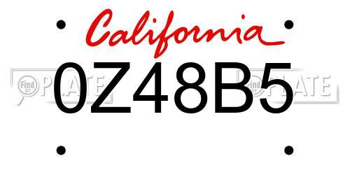 0Z48B5 California License Plate