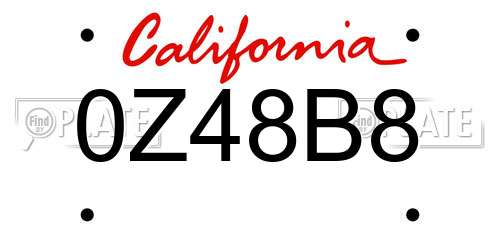 0Z48B8 California License Plate