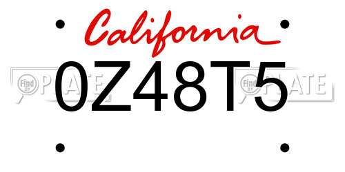 0Z48T5 California License Plate