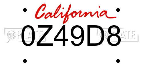 0Z49D8 California License Plate
