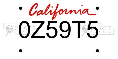 0Z59T5 California License Plate