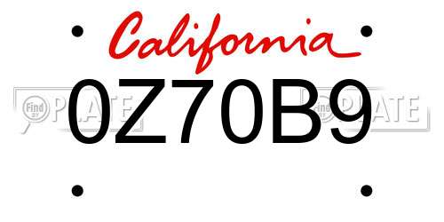 0Z70B9 California License Plate