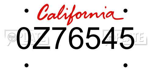 0Z76545 California License Plate