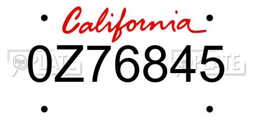 0Z76845 California License Plate