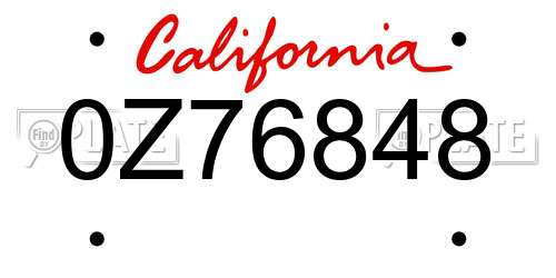 0Z76848 California License Plate