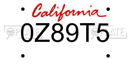 0Z89T5 California License Plate
