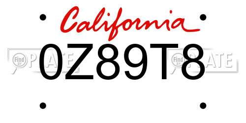 0Z89T8 California License Plate