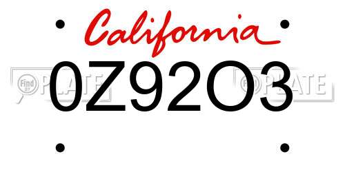 0Z92O3 California License Plate