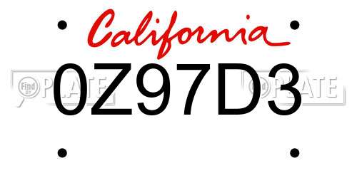 0Z97D3 California License Plate
