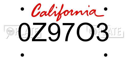 0Z97O3 California License Plate