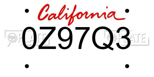 0Z97Q3 California License Plate
