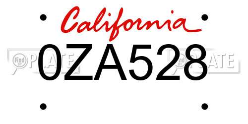 0ZA528 California License Plate