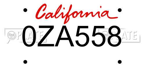 0ZA558 California License Plate