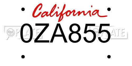 0ZA855 California License Plate