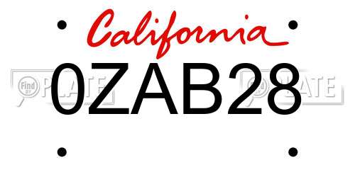 0ZAB28 California License Plate