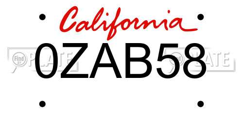 0ZAB58 California License Plate