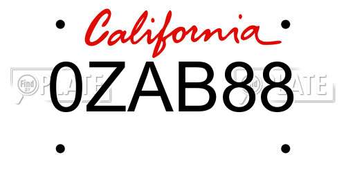 0ZAB88 California License Plate