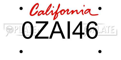 0ZAI46 California License Plate