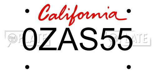 0ZAS55 California License Plate