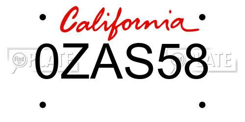 0ZAS58 California License Plate
