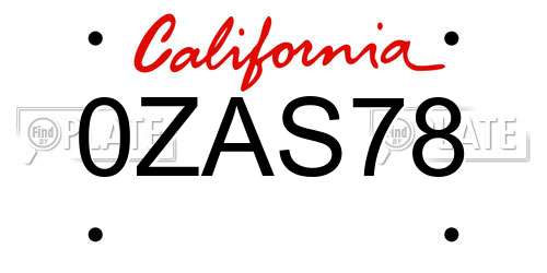 0ZAS78 California License Plate